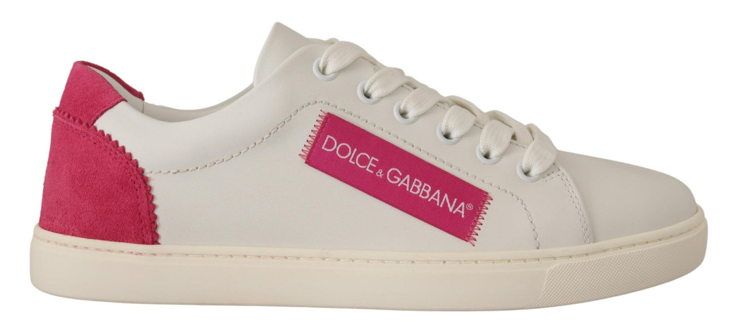 Dolce &amp; Gabbana Sneakers basse in pelle bianca e rosa da donna
