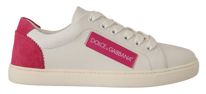 Dolce &amp; Gabbana Sneakers basse in pelle bianca e rosa da donna