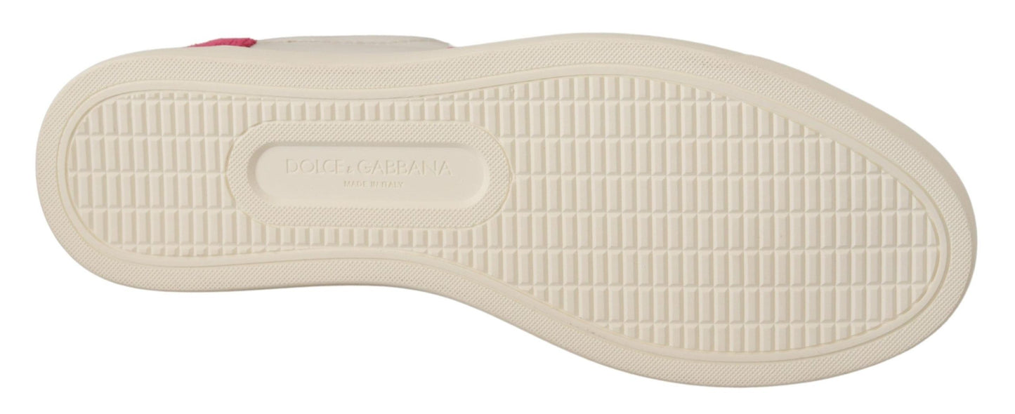 Dolce &amp; Gabbana Sneakers basse in pelle bianca e rosa da donna