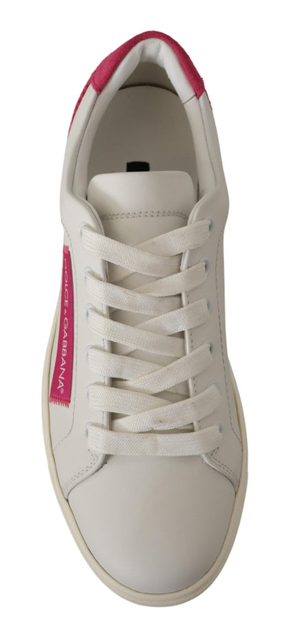 Dolce &amp; Gabbana Sneakers basse in pelle bianca e rosa da donna