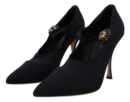 Dolce &amp; Gabbana - Scarpe con tacco e cristalli elasticizzati neri