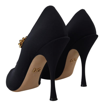 Dolce &amp; Gabbana - Scarpe con tacco e cristalli elasticizzati neri