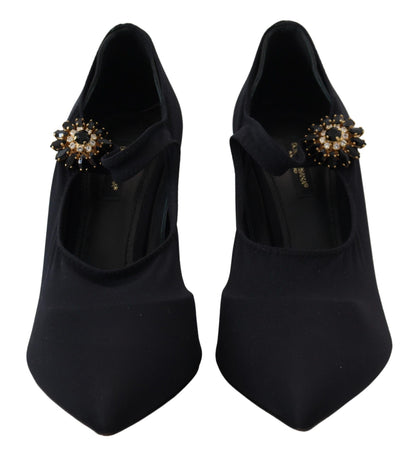 Dolce &amp; Gabbana - Scarpe con tacco e cristalli elasticizzati neri
