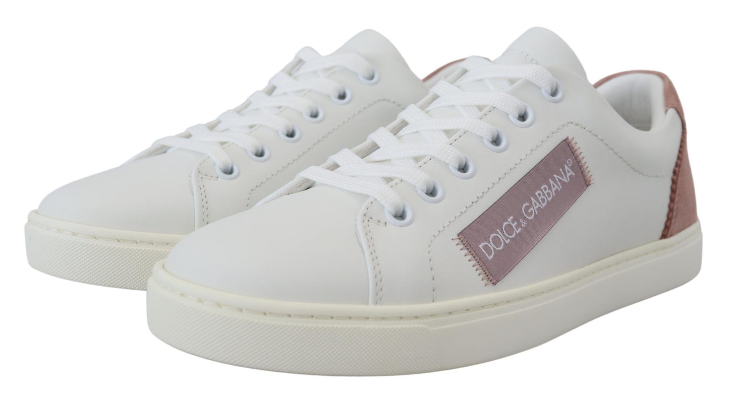 Dolce &amp; Gabbana - Scarpe da ginnastica basse in pelle bianca e rosa
