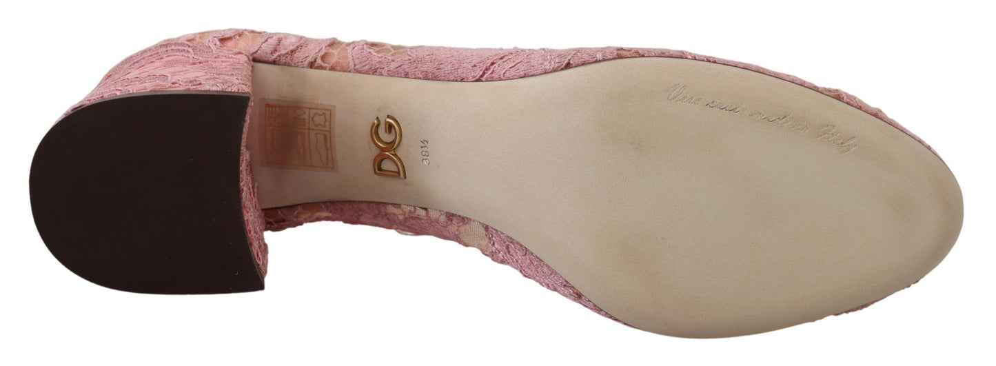 Scarpe con tacco in pizzo rosa Taormina di Dolce &amp; Gabbana e cristalli color pastello