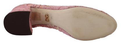 Scarpe con tacco in pizzo rosa Taormina di Dolce &amp; Gabbana e cristalli color pastello
