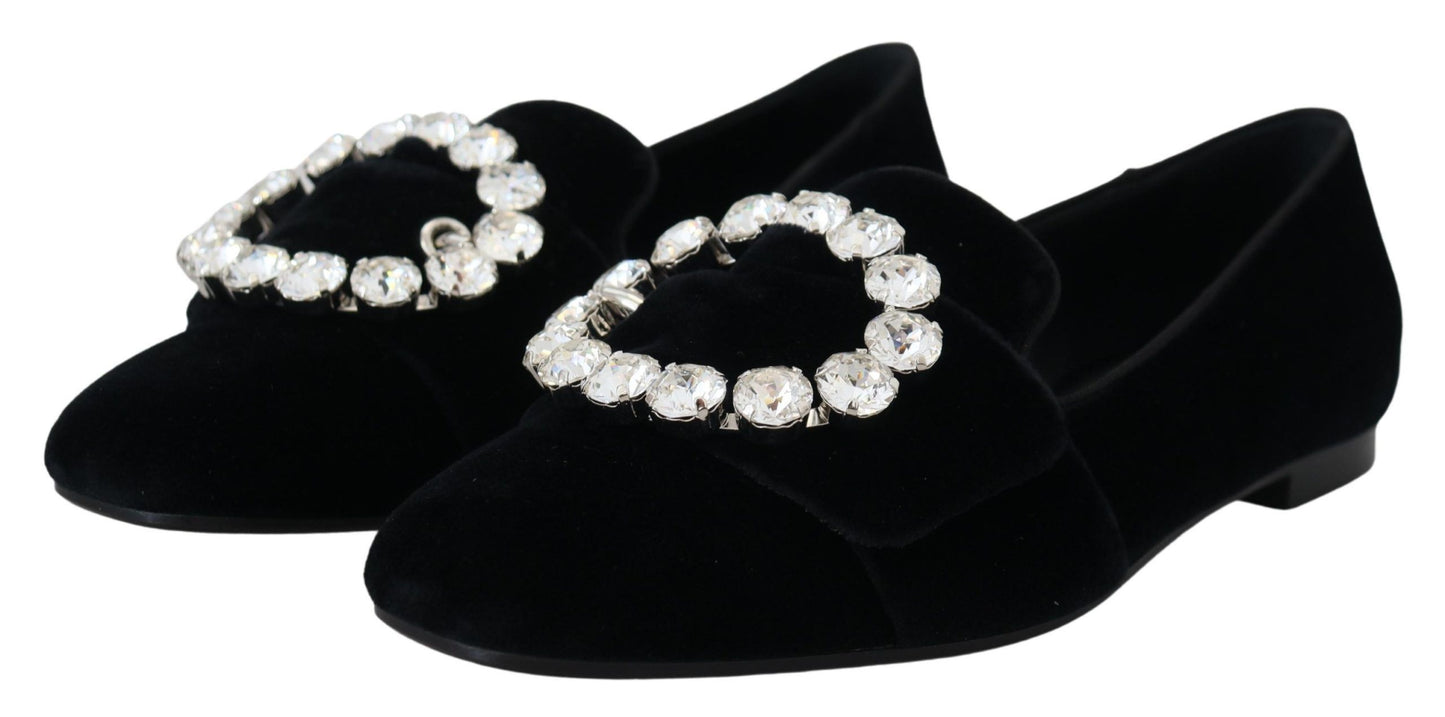 Mocassini e scarpe basse Dolce &amp; Gabbana in velluto nero con cristalli