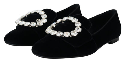 Mocassini e scarpe basse Dolce &amp; Gabbana in velluto nero con cristalli