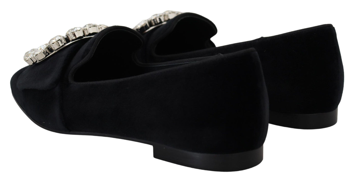Mocassini e scarpe basse Dolce &amp; Gabbana in velluto nero con cristalli
