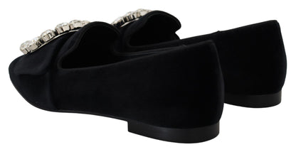 Mocassini e scarpe basse Dolce &amp; Gabbana in velluto nero con cristalli