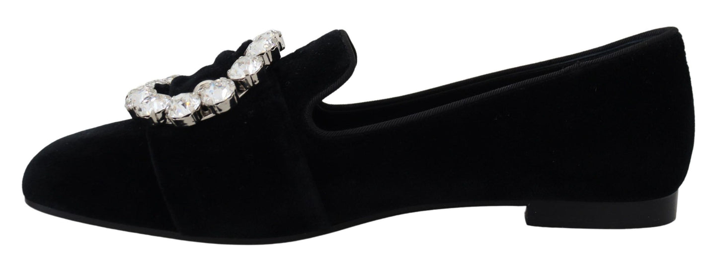 Mocassini e scarpe basse Dolce &amp; Gabbana in velluto nero con cristalli