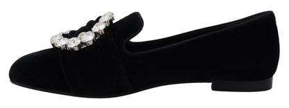 Mocassini e scarpe basse Dolce &amp; Gabbana in velluto nero con cristalli