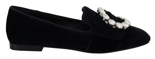 Mocassini e scarpe basse Dolce &amp; Gabbana in velluto nero con cristalli