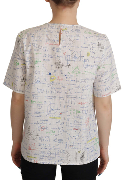 Maglia a maniche corte con stampa algebrica in cotone bianco Dolce &amp; Gabbana