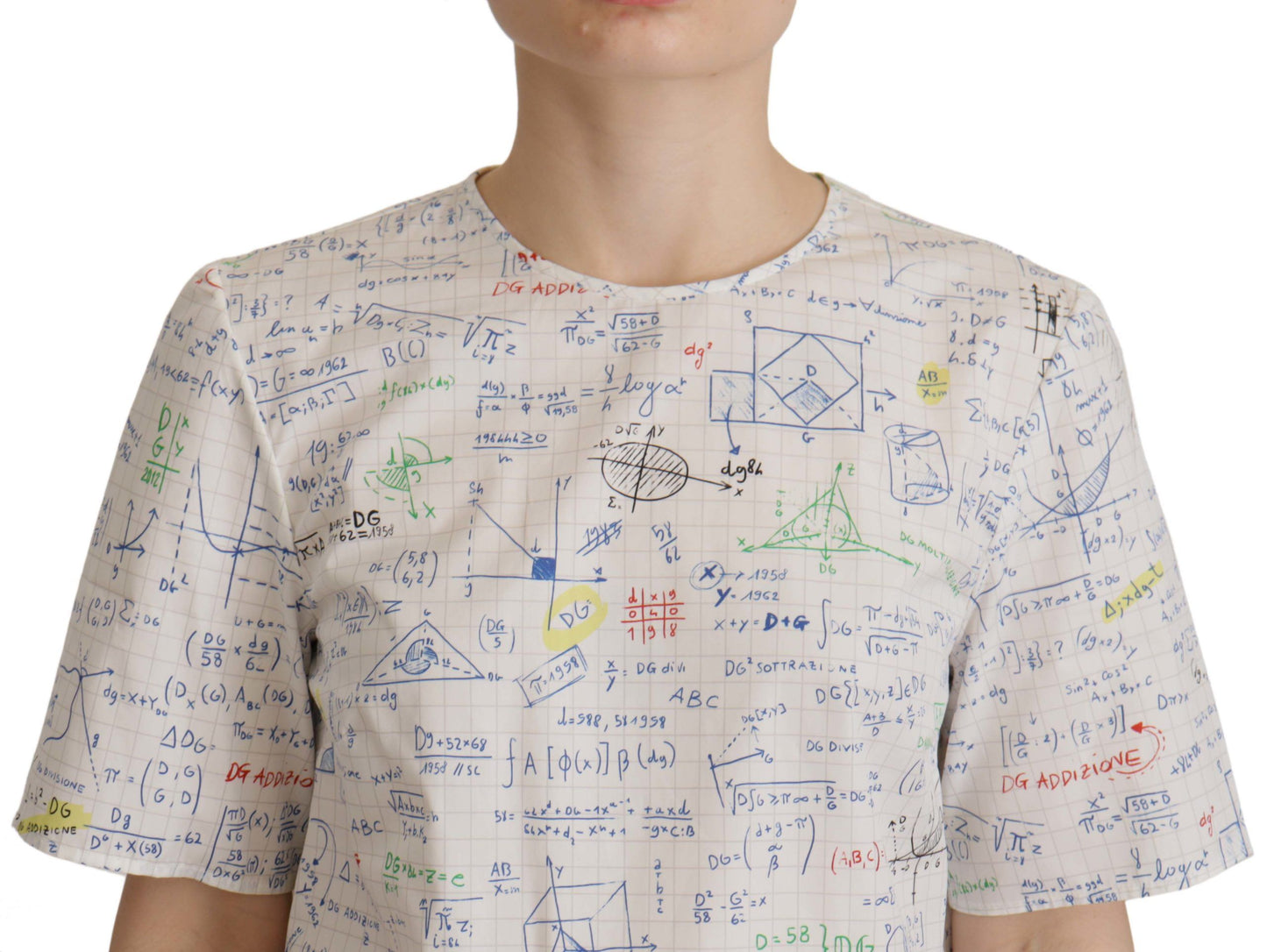 Maglia a maniche corte con stampa algebrica in cotone bianco Dolce &amp; Gabbana