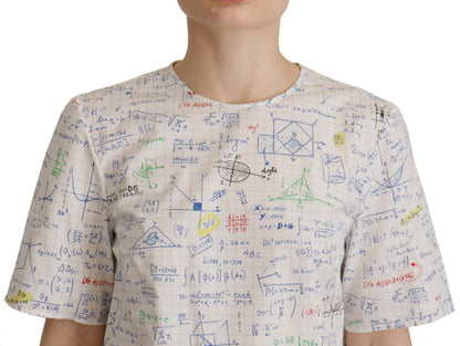 Maglia a maniche corte con stampa algebrica in cotone bianco Dolce &amp; Gabbana