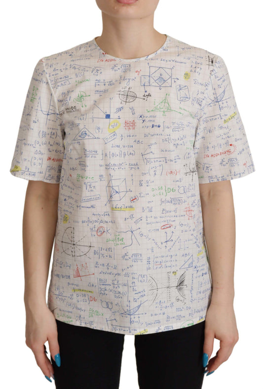 Maglia a maniche corte con stampa algebrica in cotone bianco Dolce &amp; Gabbana