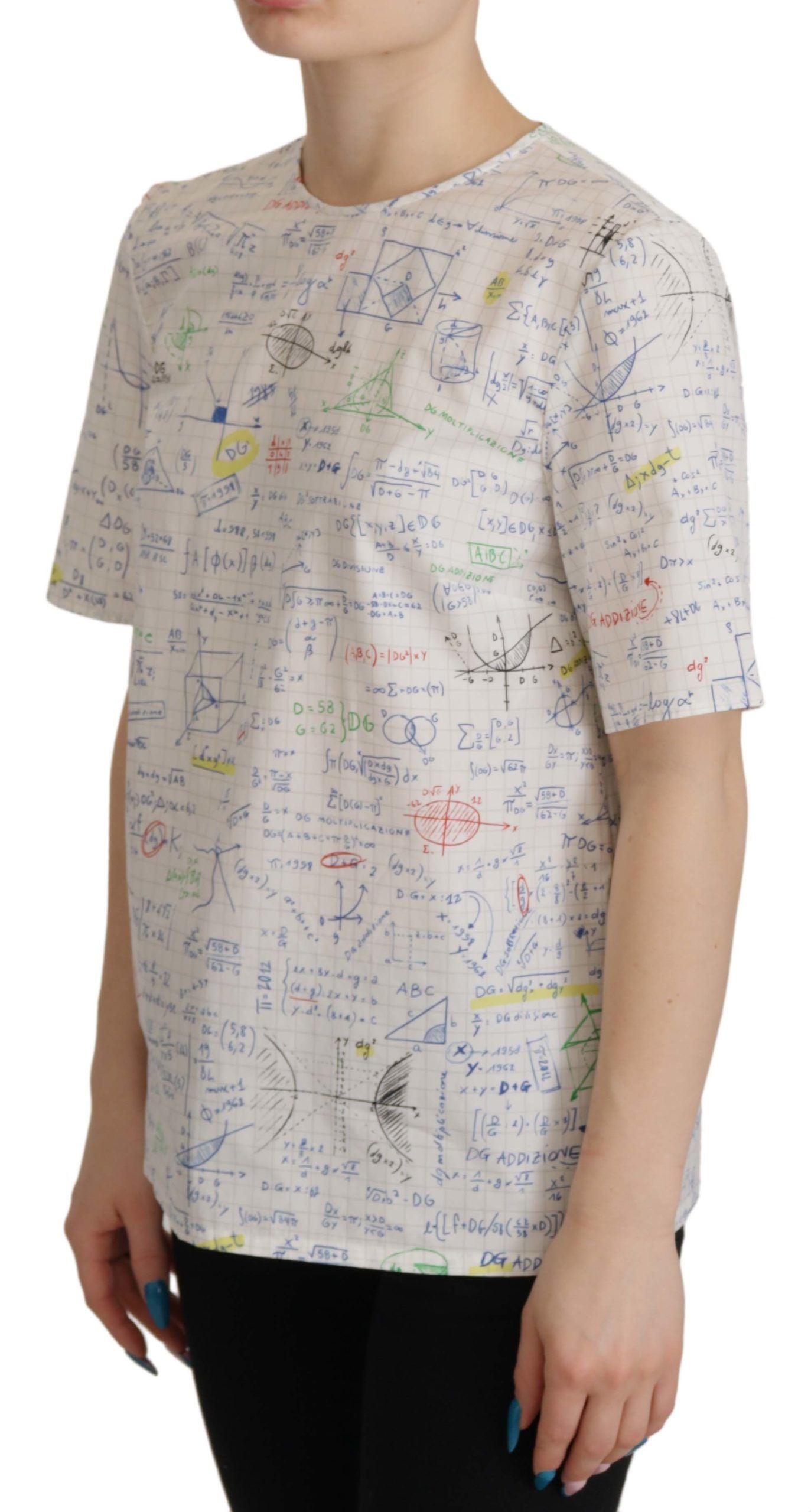 Maglia a maniche corte con stampa algebrica in cotone bianco Dolce &amp; Gabbana