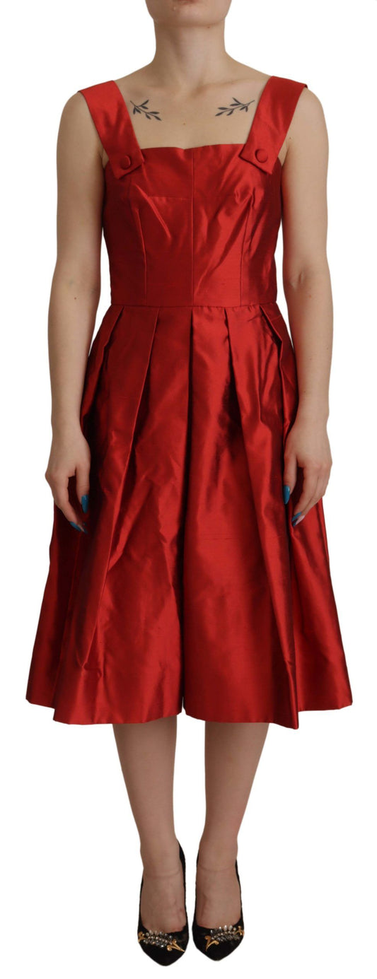 Abito in raso di seta plissettato rosso Dolce &amp; Gabbana