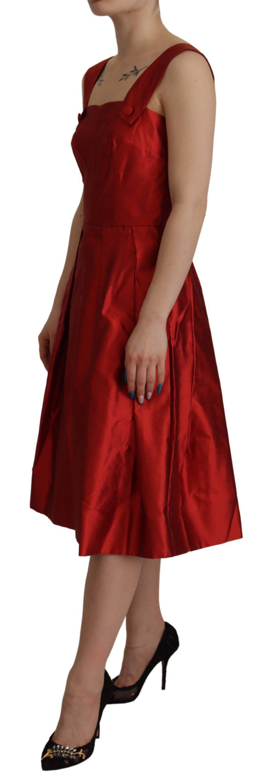 Abito in raso di seta plissettato rosso Dolce &amp; Gabbana