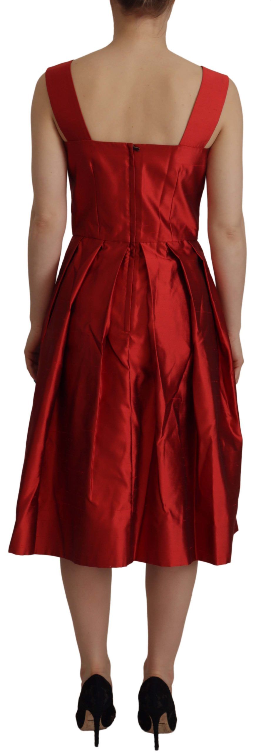 Abito in raso di seta plissettato rosso Dolce &amp; Gabbana