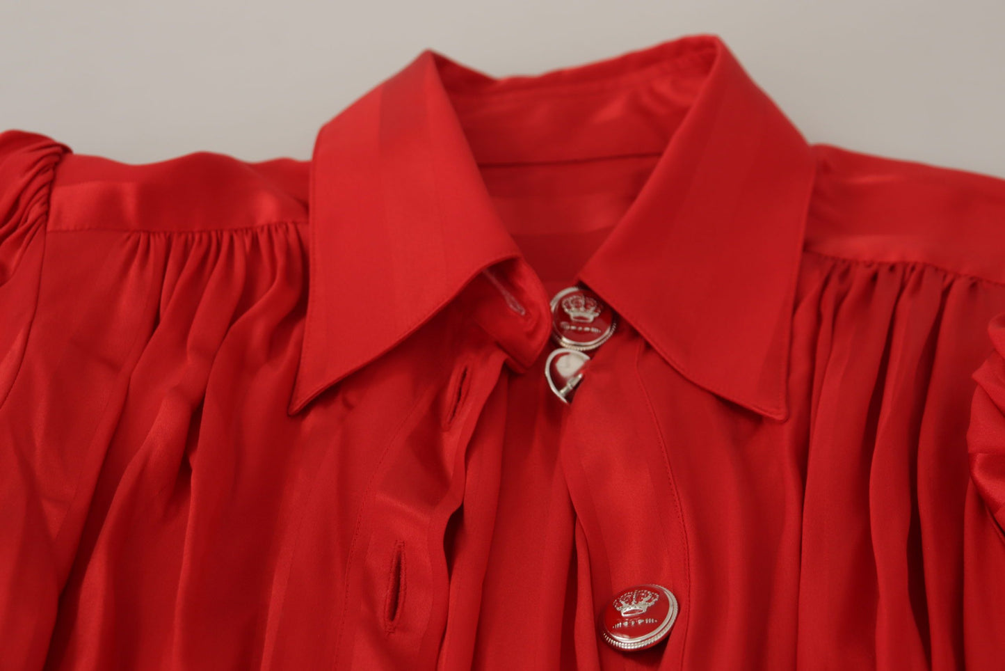 Abito midi in raso di seta con cintura e bottoni rosso Dolce &amp; Gabbana