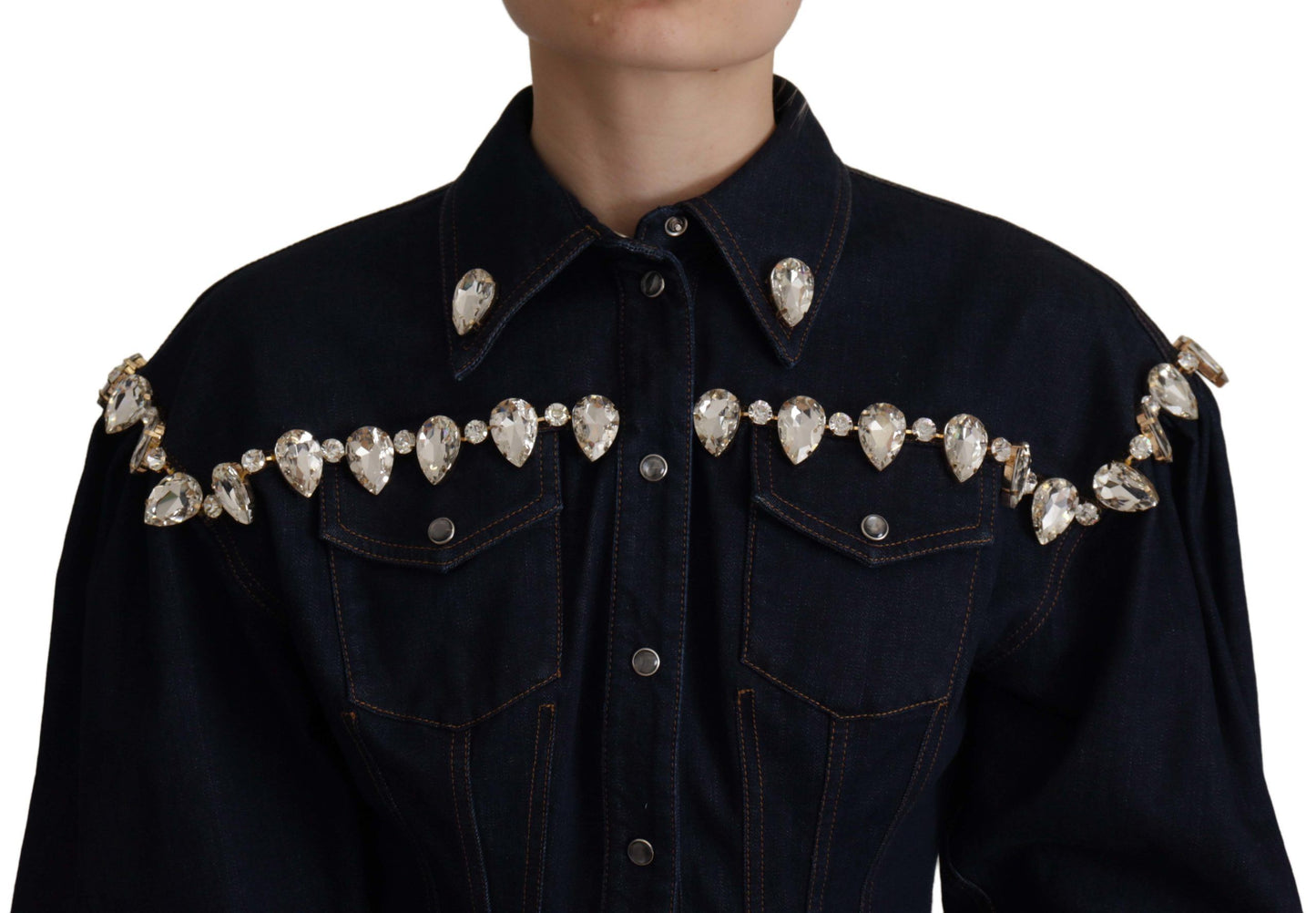 Giacca in cotone con cristalli e denim blu Dolce &amp; Gabbana