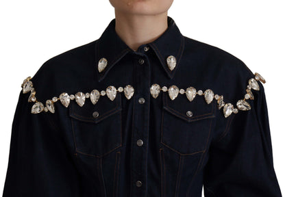 Giacca in cotone con cristalli e denim blu Dolce &amp; Gabbana