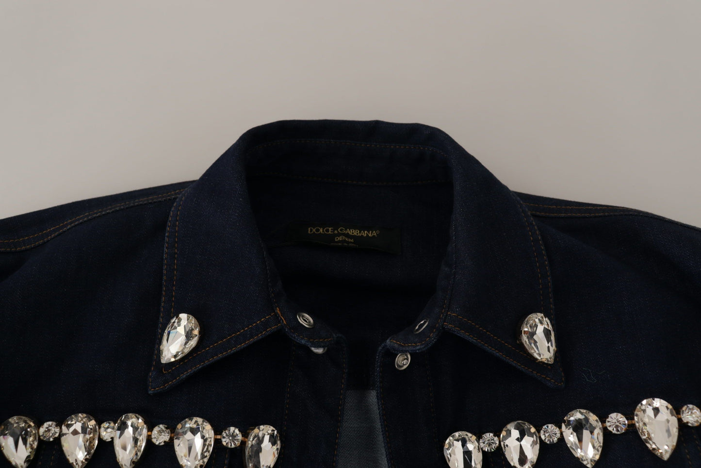 Giacca in cotone con cristalli e denim blu Dolce &amp; Gabbana