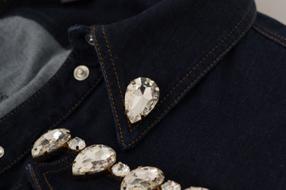Giacca in cotone con cristalli e denim blu Dolce &amp; Gabbana