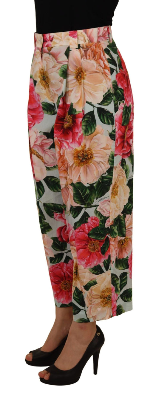 Pantaloni a vita alta con stampa floreale multicolore Dolce &amp; Gabbana