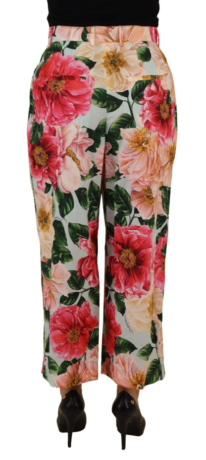 Pantaloni a vita alta con stampa floreale multicolore Dolce &amp; Gabbana
