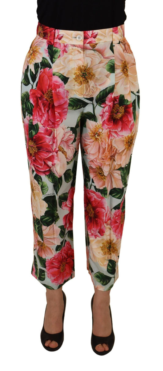 Pantaloni a vita alta con stampa floreale multicolore Dolce &amp; Gabbana