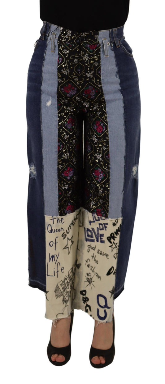 Pantaloni in denim a gamba larga DG Fashion patchwork multicolore Dolce &amp; Gabbana
