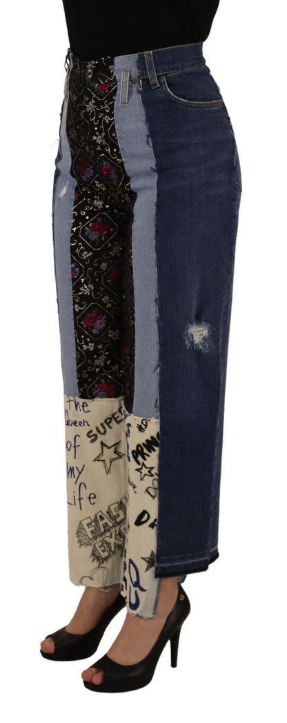 Pantaloni in denim a gamba larga DG Fashion patchwork multicolore Dolce &amp; Gabbana
