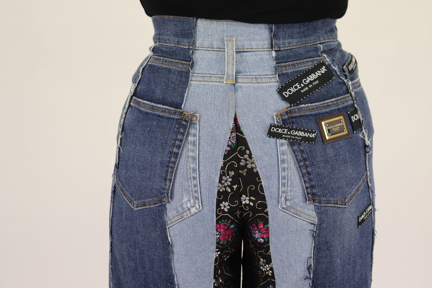 Pantaloni in denim a gamba larga DG Fashion patchwork multicolore Dolce &amp; Gabbana