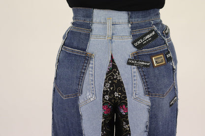 Pantaloni in denim a gamba larga DG Fashion patchwork multicolore Dolce &amp; Gabbana
