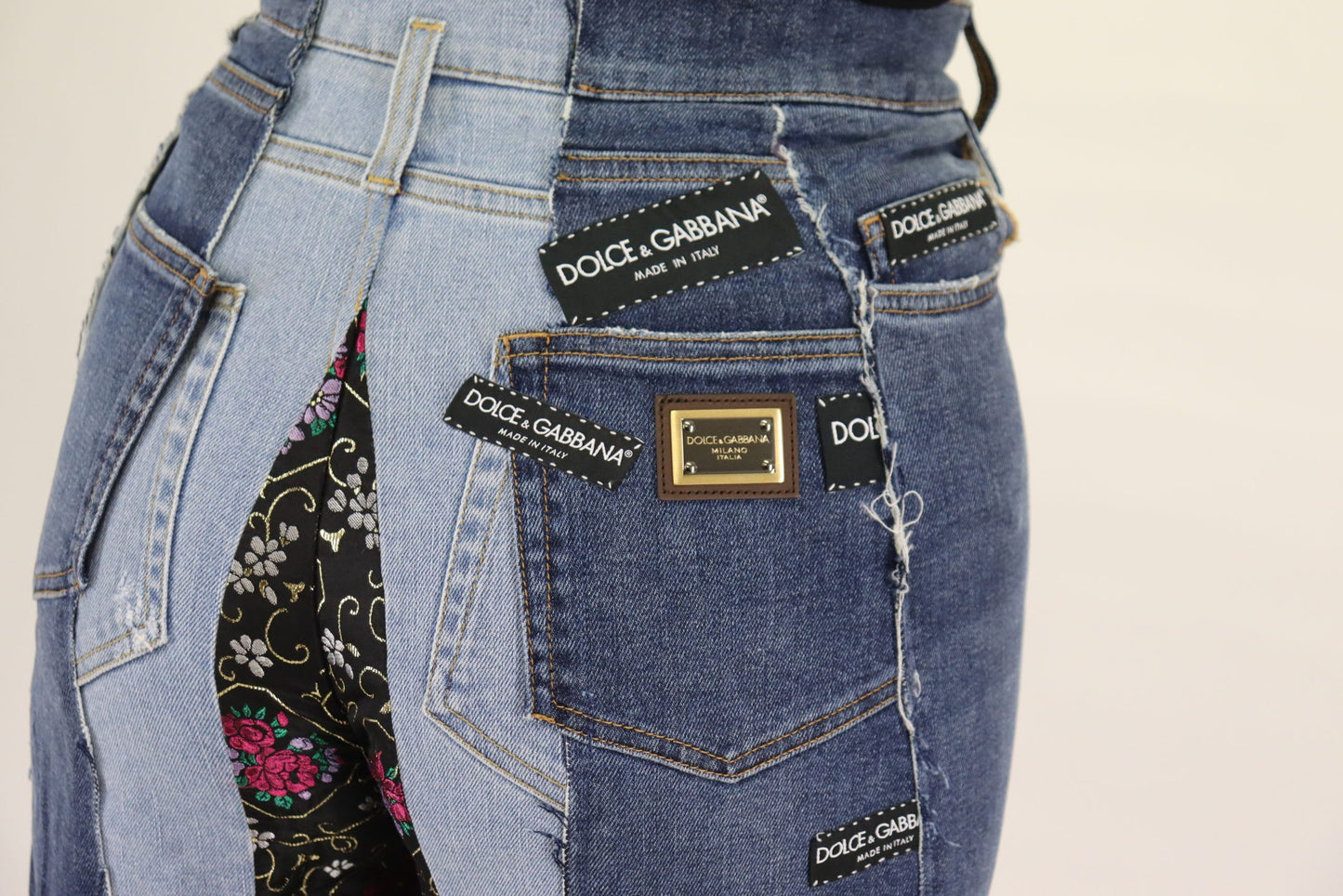 Pantaloni in denim a gamba larga DG Fashion patchwork multicolore Dolce &amp; Gabbana