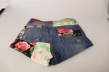 Jeans in denim a vita alta con patchwork blu Dolce &amp; Gabbana