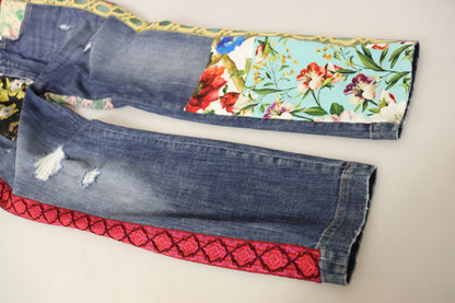 Jeans in denim a vita alta con patchwork blu Dolce &amp; Gabbana