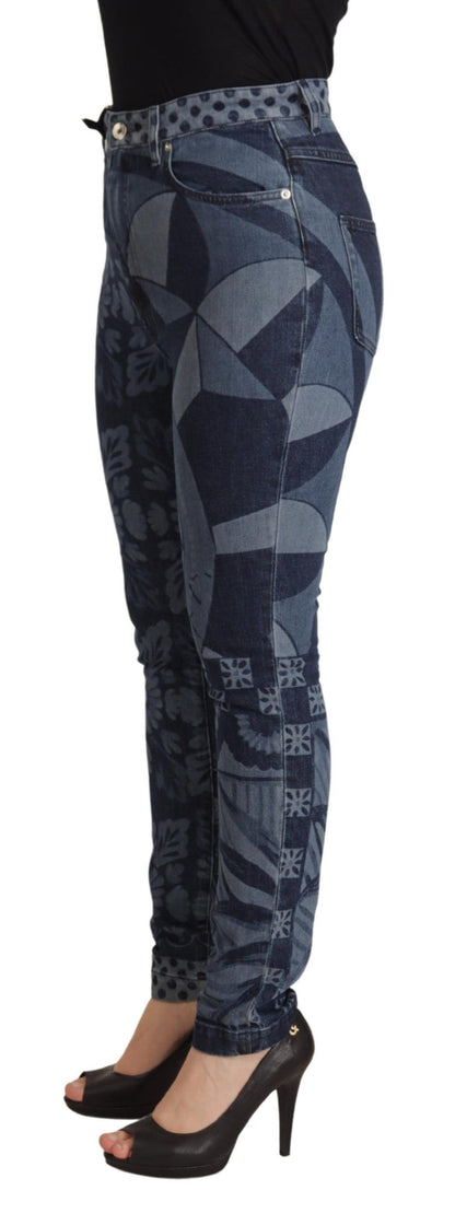Jeans skinny a vita alta con stampa floreale blu Dolce &amp; Gabbana
