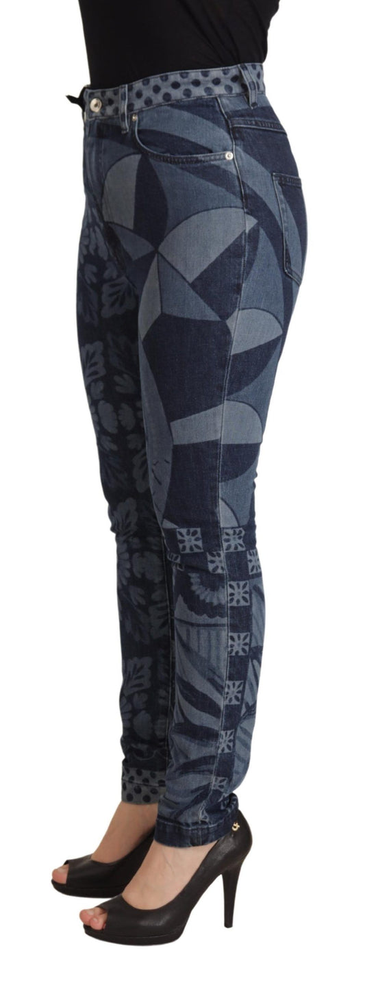Jeans skinny a vita alta con stampa floreale blu Dolce &amp; Gabbana