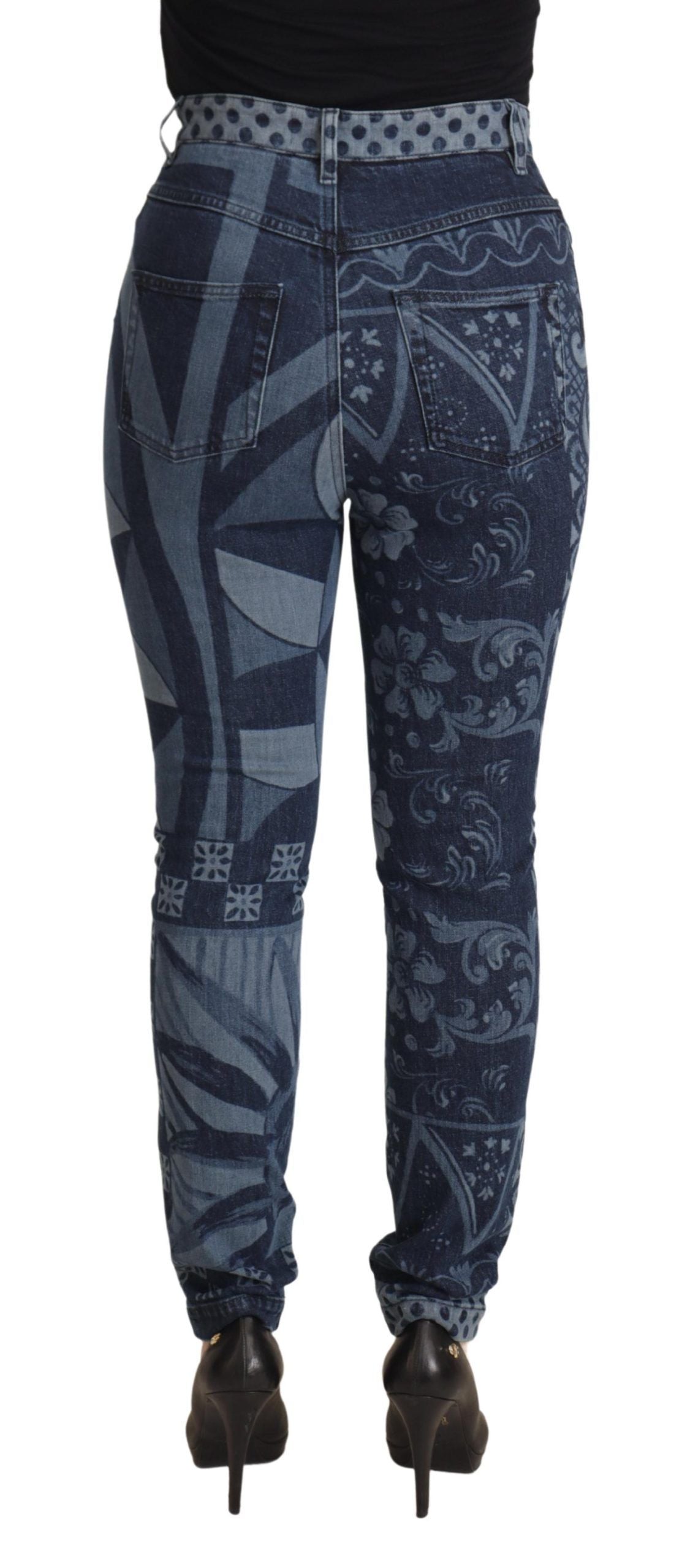 Jeans skinny a vita alta con stampa floreale blu Dolce &amp; Gabbana