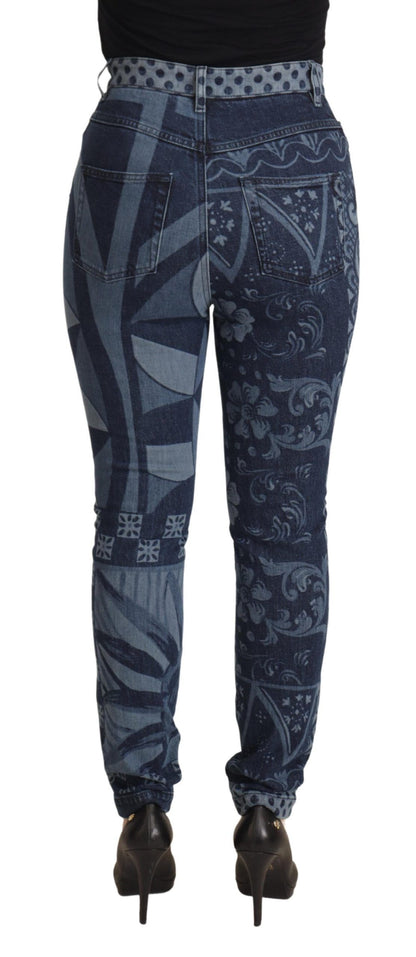 Jeans skinny a vita alta con stampa floreale blu Dolce &amp; Gabbana