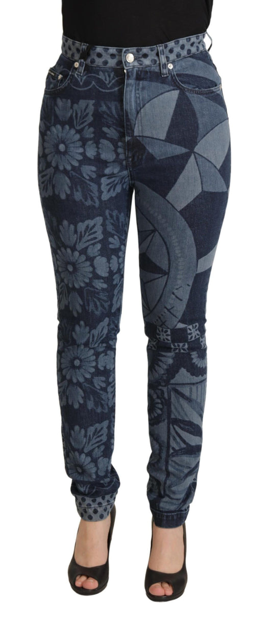 Jeans skinny a vita alta con stampa floreale blu Dolce &amp; Gabbana