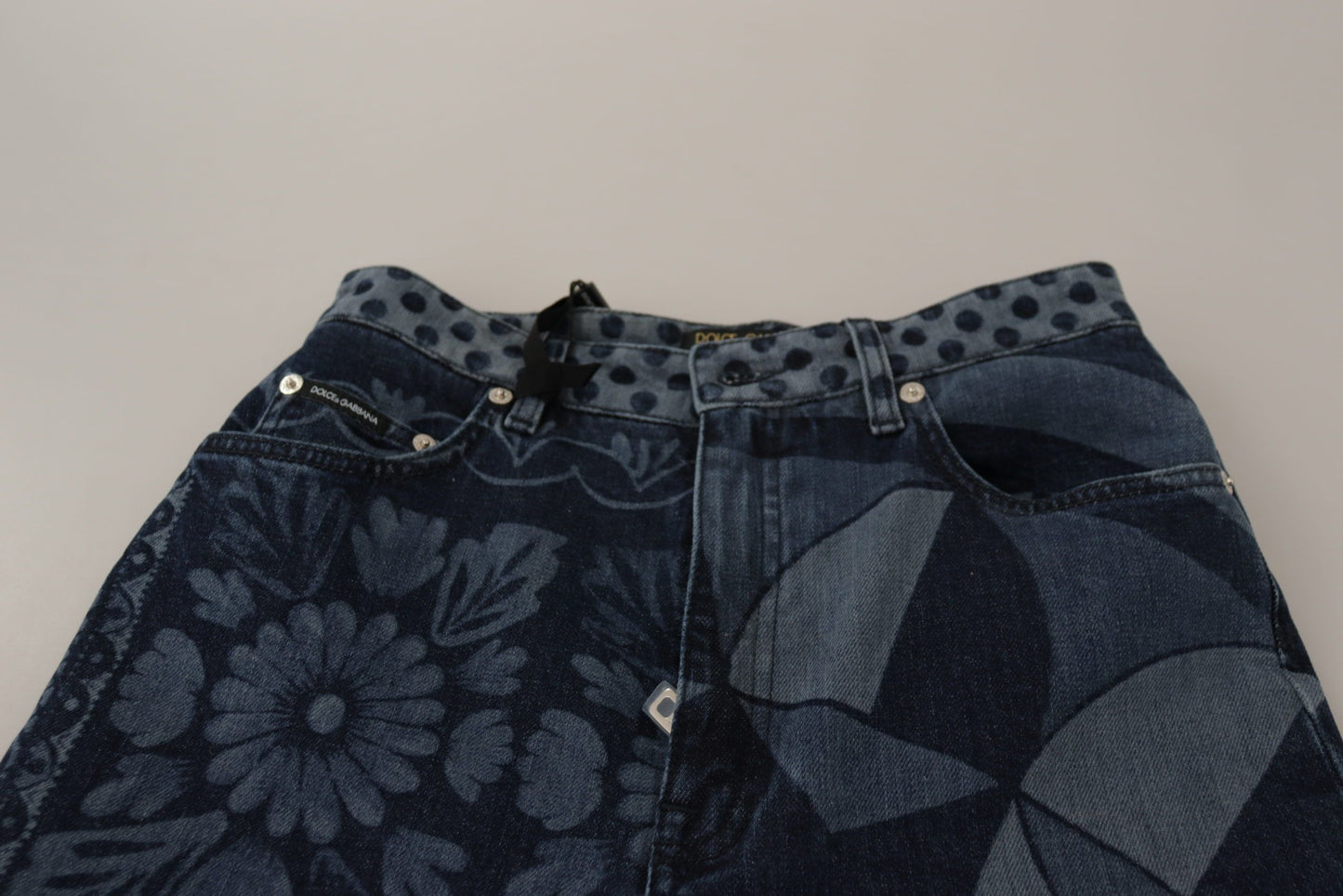 Jeans skinny a vita alta con stampa floreale blu Dolce &amp; Gabbana