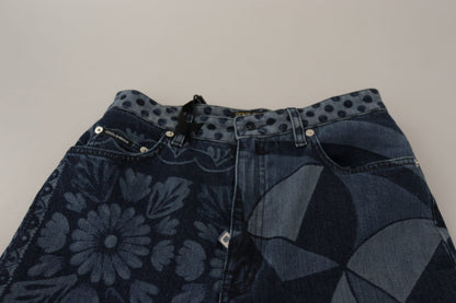 Jeans skinny a vita alta con stampa floreale blu Dolce &amp; Gabbana