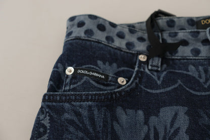 Jeans skinny a vita alta con stampa floreale blu Dolce &amp; Gabbana