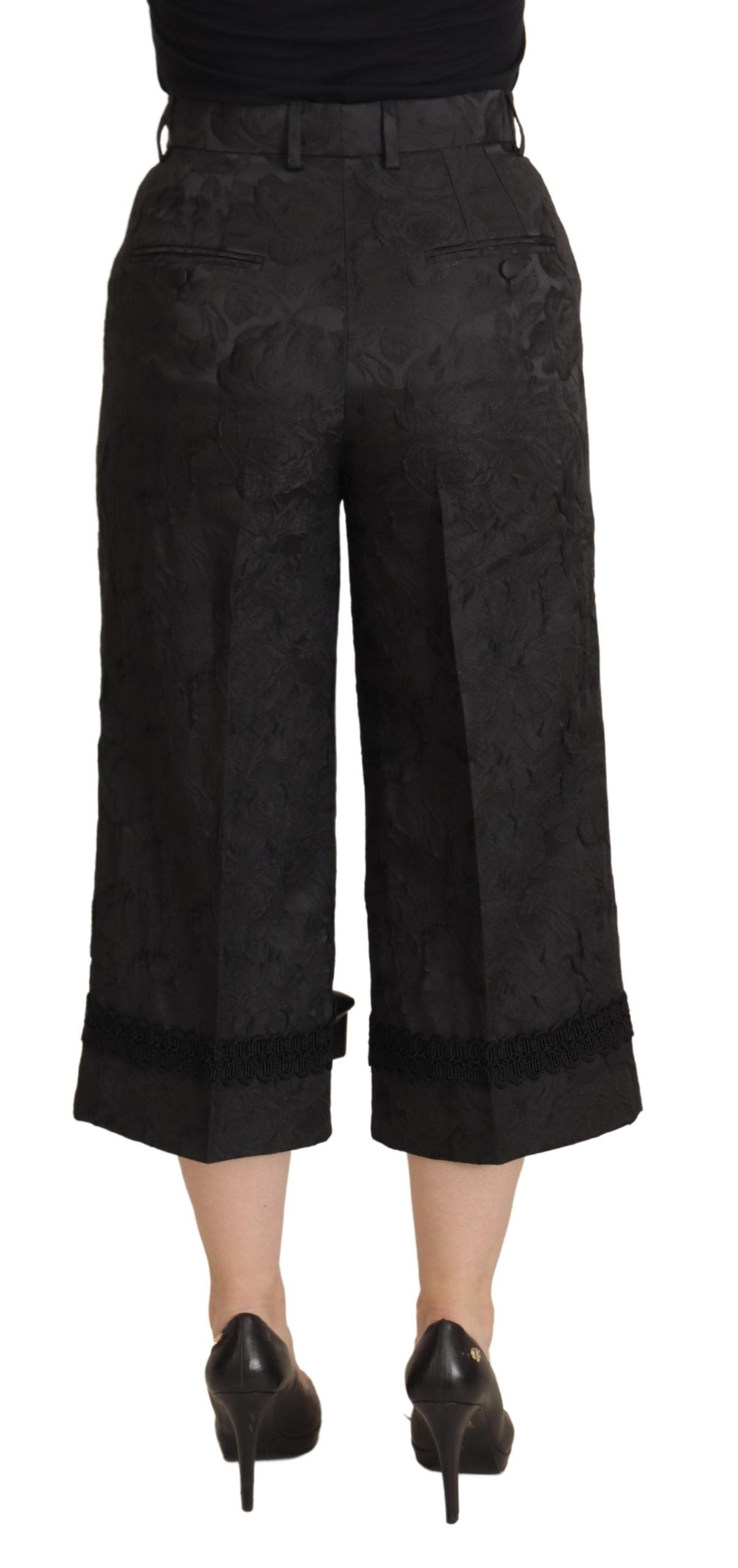 Pantaloni a vita alta in broccato nero Dolce &amp; Gabbana