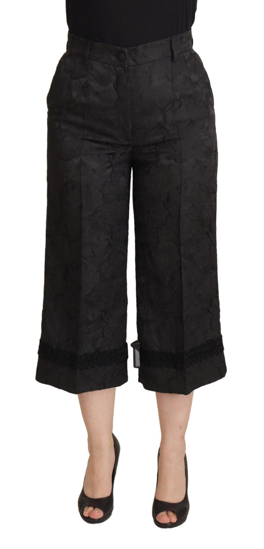 Pantaloni a vita alta in broccato nero Dolce &amp; Gabbana
